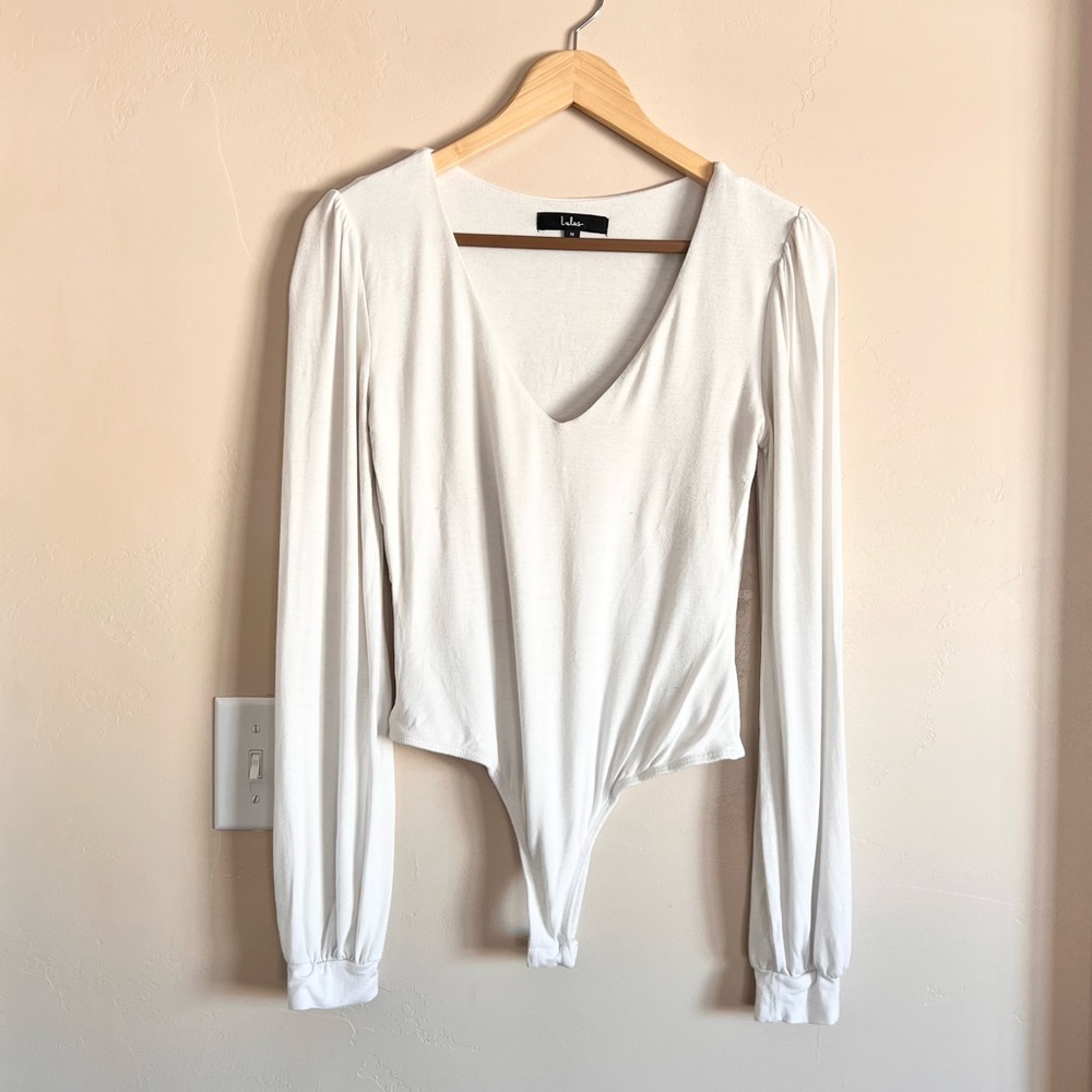 EUC Lulus Ivory Balloon Sleeve Bodysuit M
